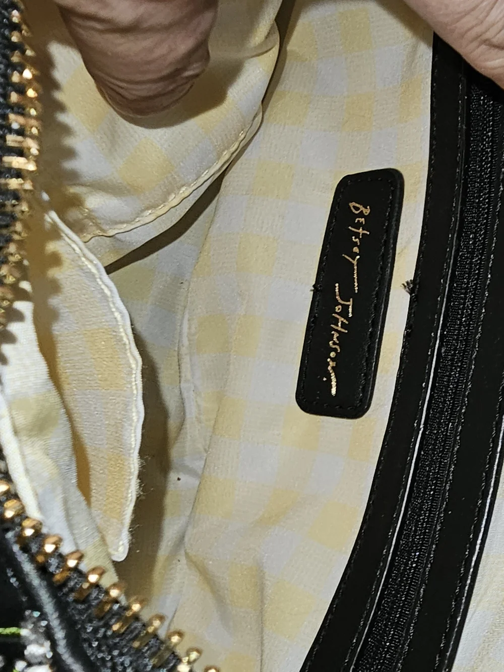 Betsey Johnson Black Daisy Crescent Shoulder Bag with Cream Charm